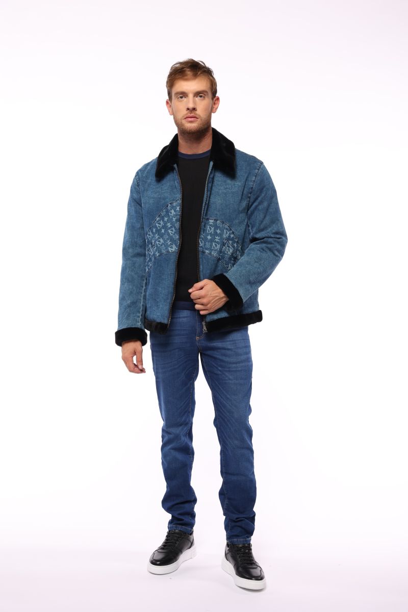 Mens denim jacket borg best sale