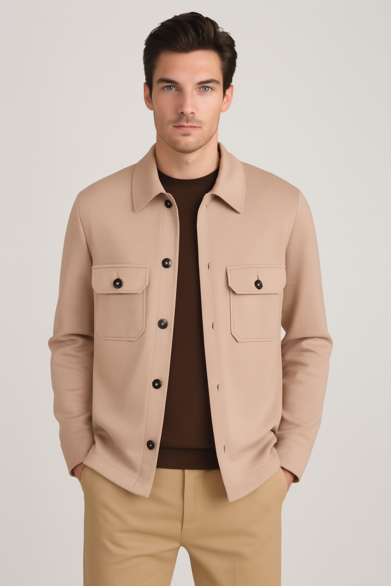 Мъжки overshirt от трикотажен плат в цвят камел
