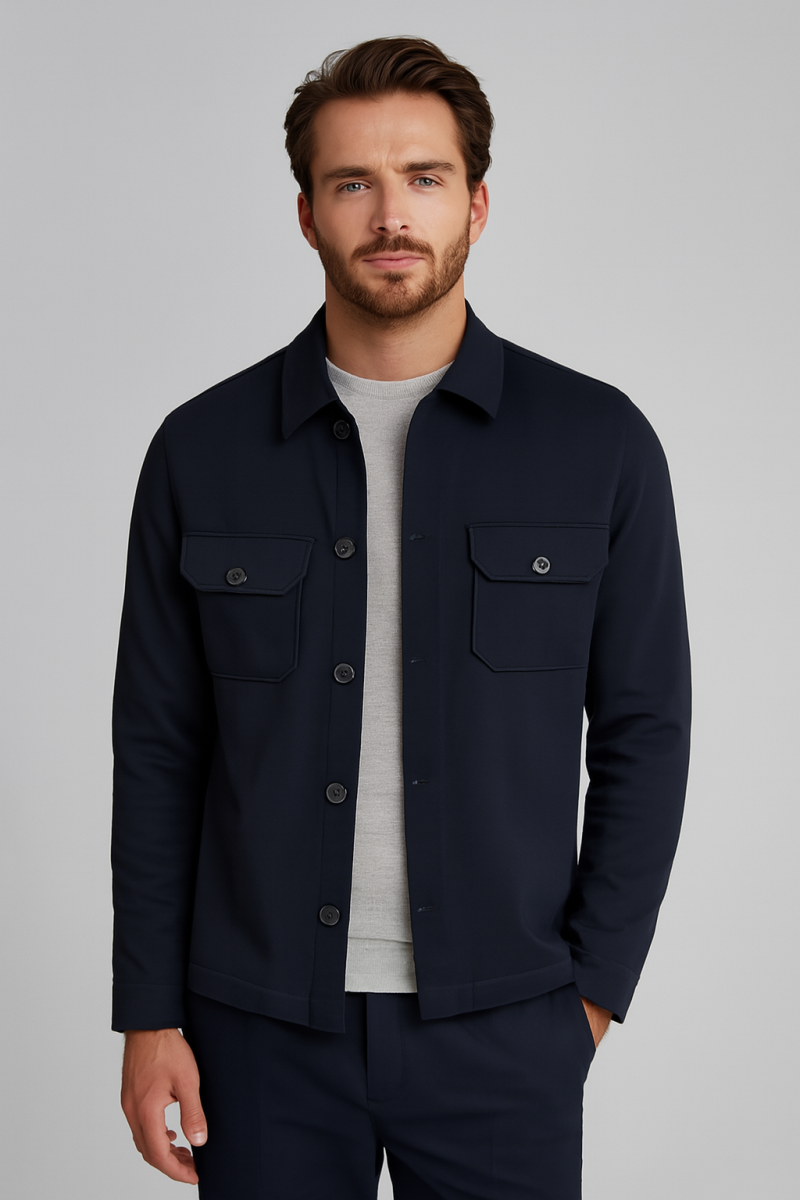 Мъжки overshirt от трикотажен плат в цвят тъмносиньо