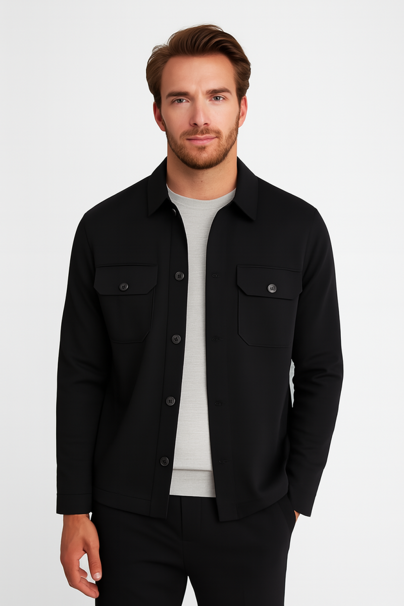 Мъжки overshirt от трикотажен плат в цвят черно