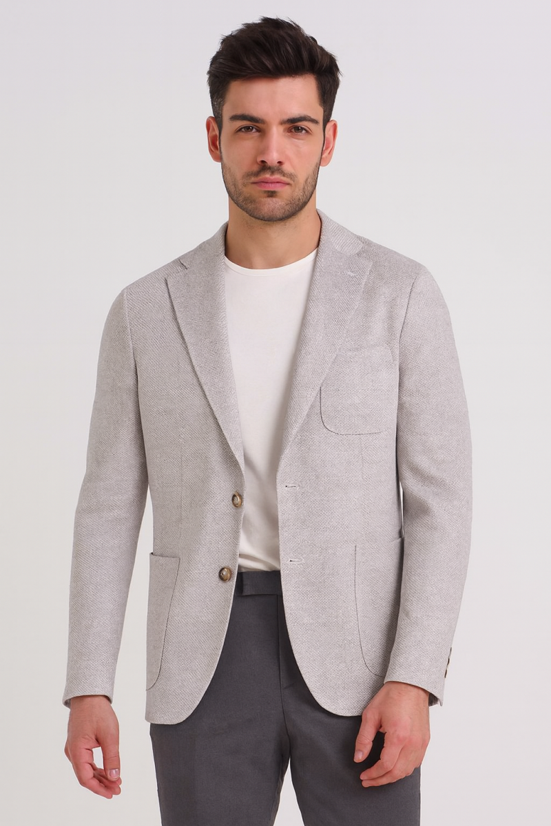 Мъжко вталено трикотажно релефно сако в светлосив цвят