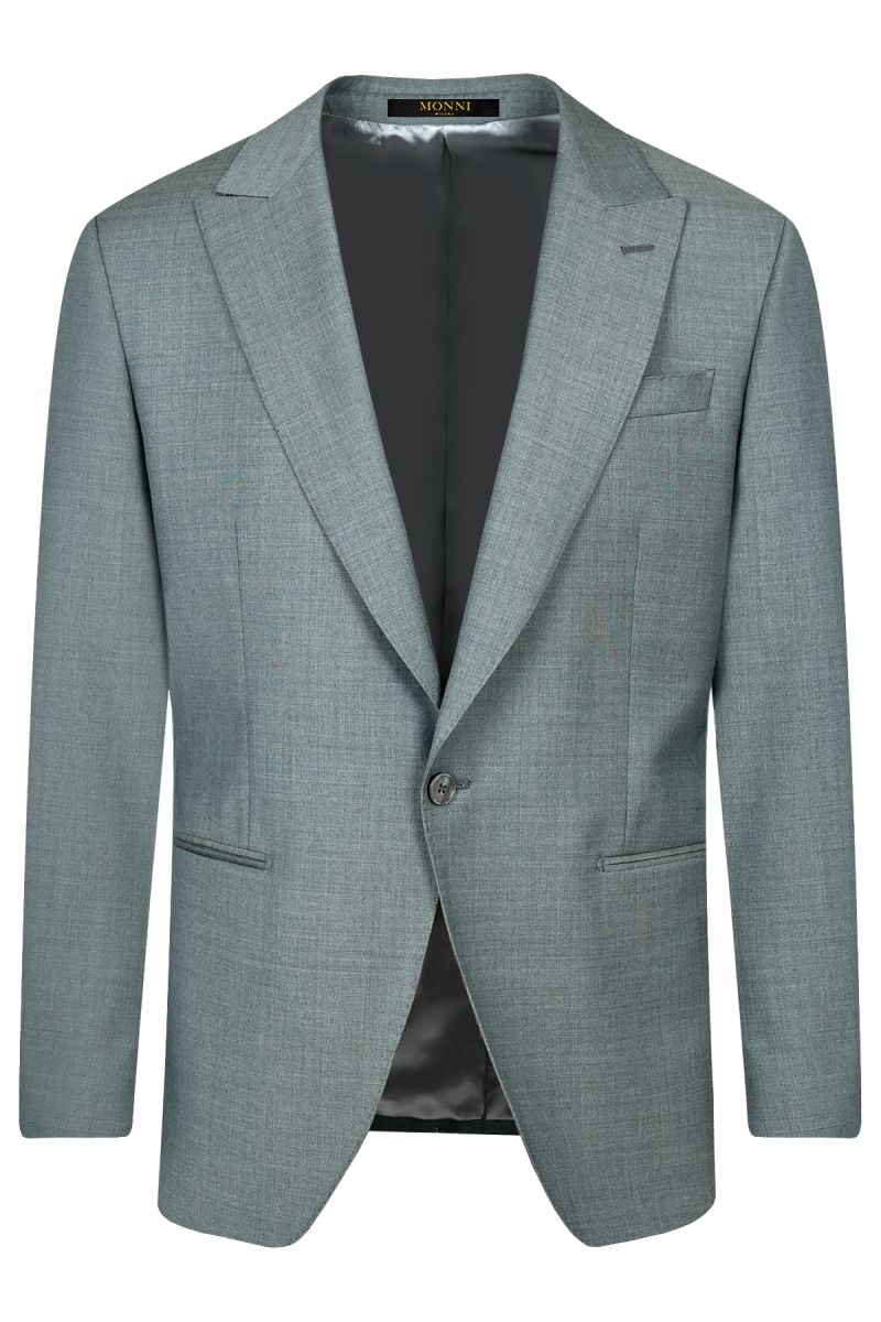 Мъжки официален костюм с едно копче и филетки в светлосиво