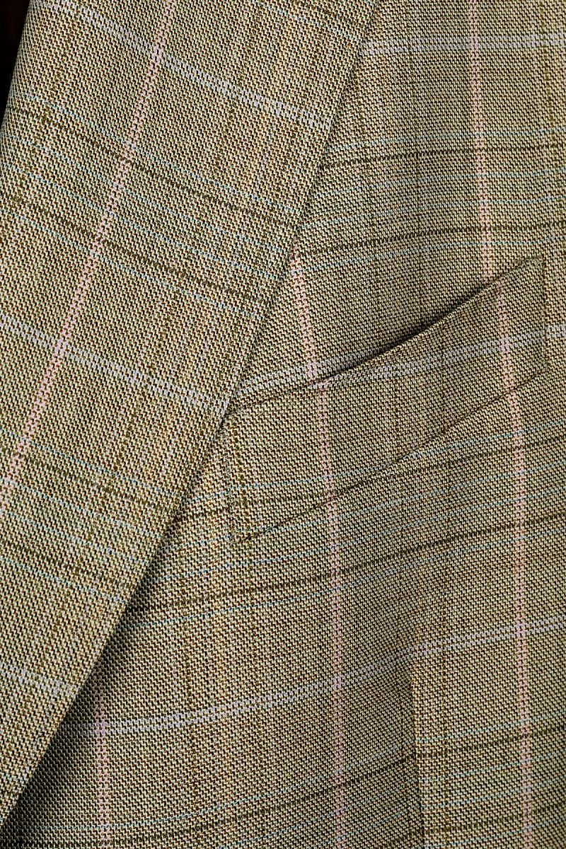 Свободно лятно дамско сако от памук и вълна в каре Principe Di Galles в бежово