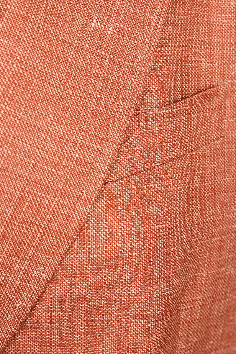 Двуредно елегантно сако от лен и вълна в цвят корал с външни джобове