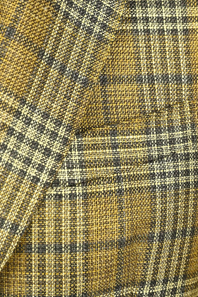 Свободно лятно дамско сако от вълна в каре Principe Di Galles в жълто и тъмнозелено