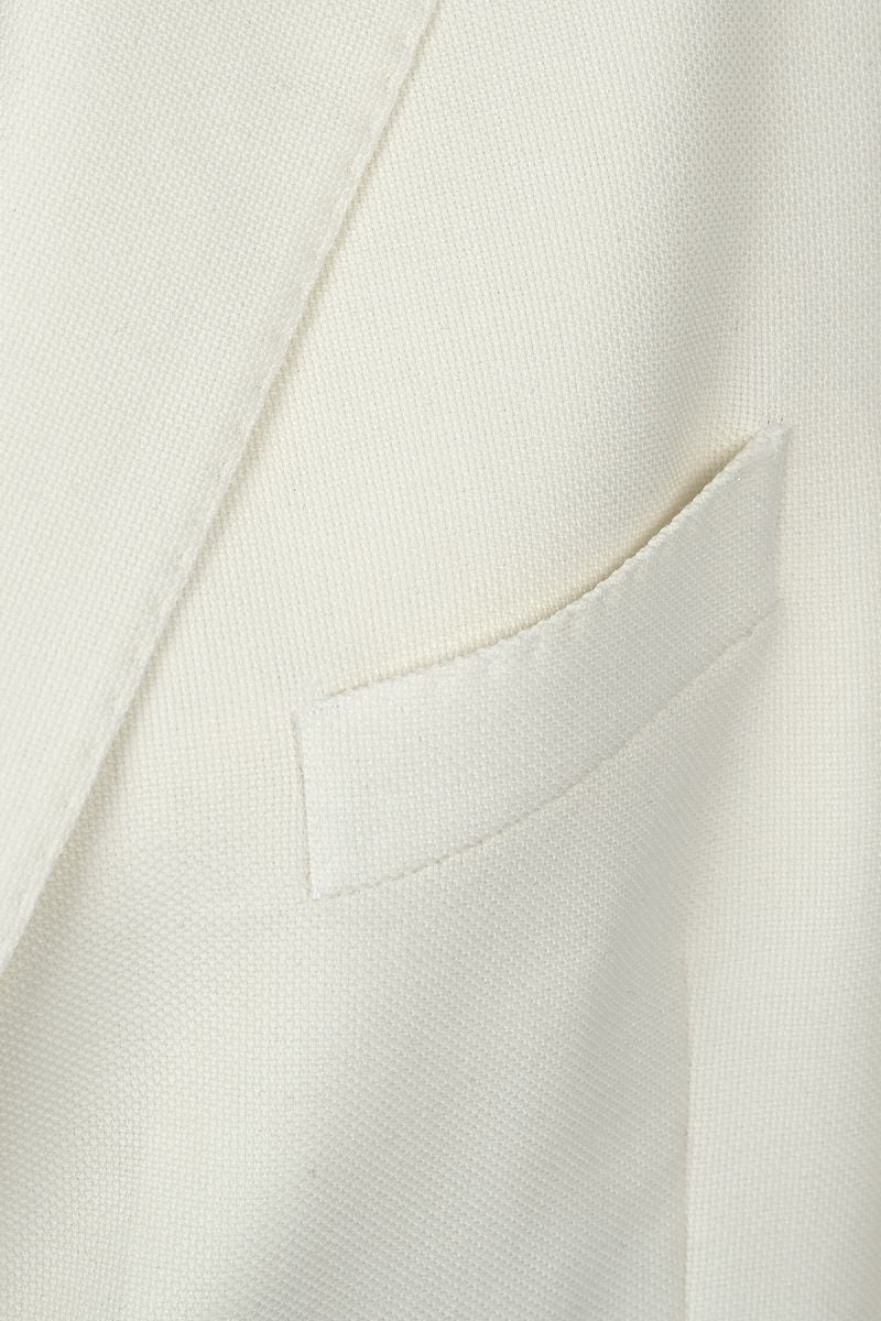 Елегантно едноредно дамско сако в цвят екрю от вълна и памук
