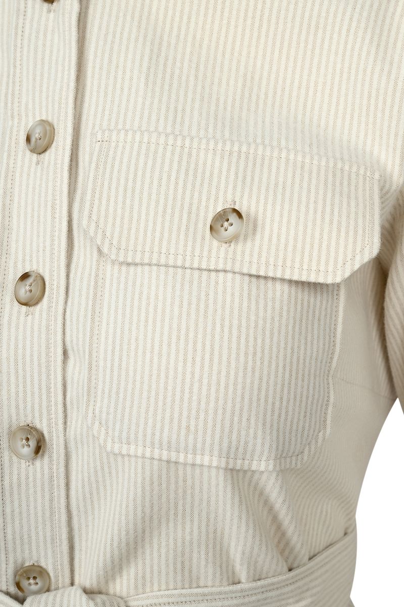 Дамска дълга риза рокля тип Сафари от памук в цвят екрю