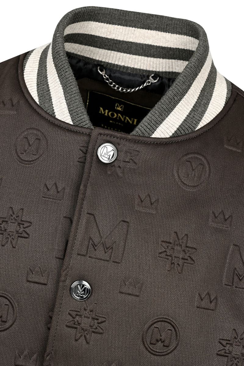 Луксозно мъжко яке бомбър със силиконови щампи в кафяв цвят