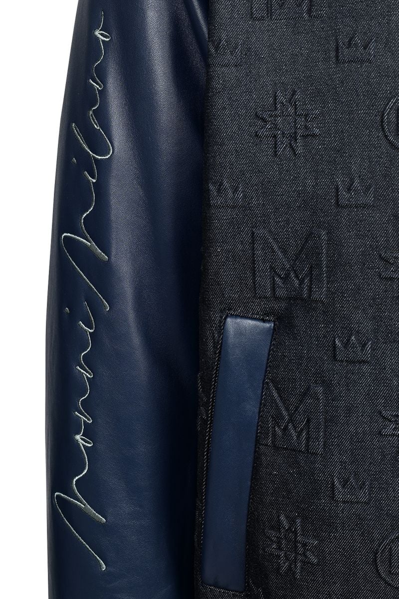 Луксозно мъжко яке бомбър със силиконови щампи в тъмносин цвят