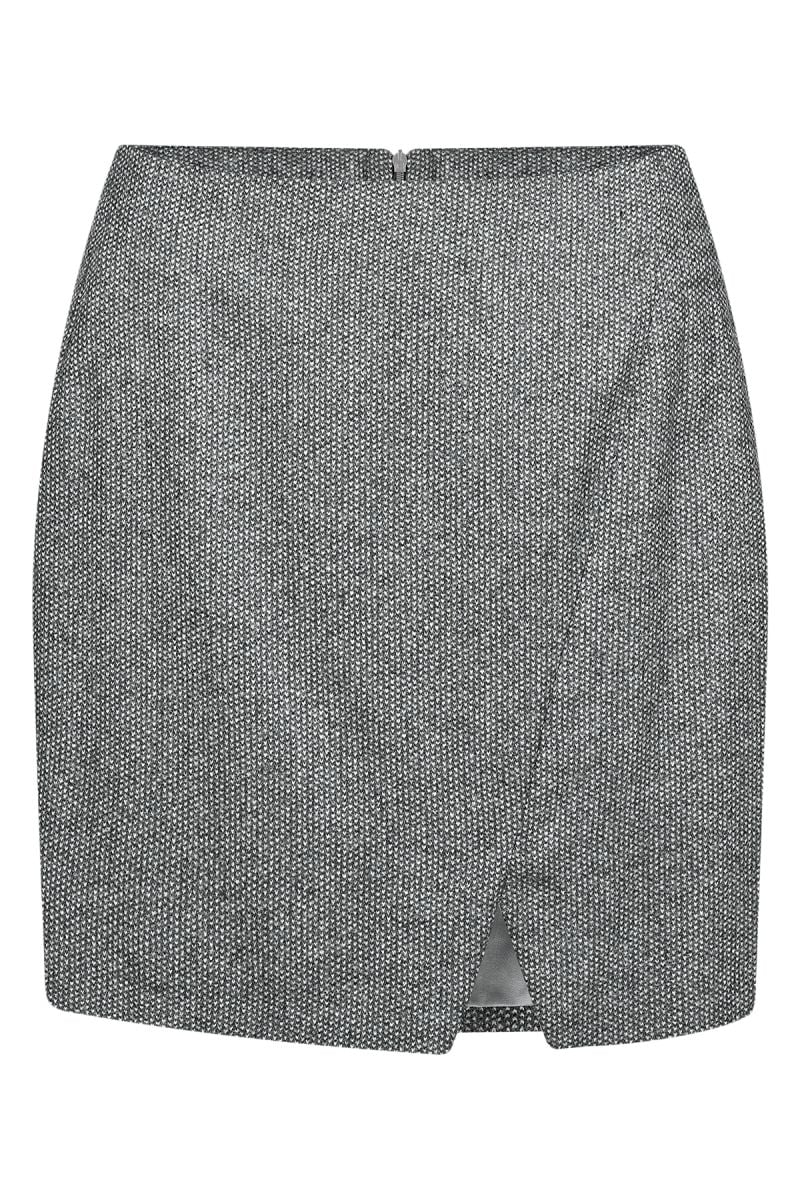 Дамски елегантен костюм от 100% вълна с къса вталена пола в сив пепит 