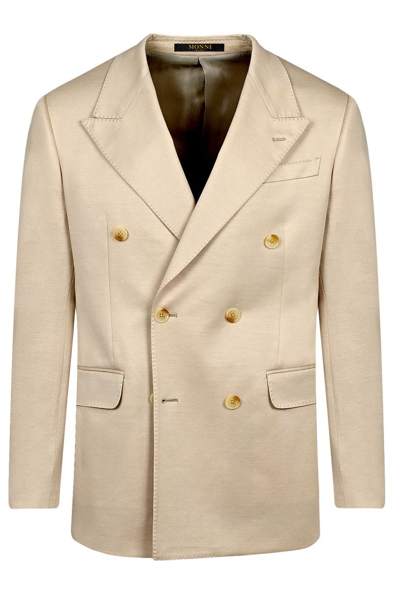 Мъжки двуреден костюм в бежово от италианско памучно трико