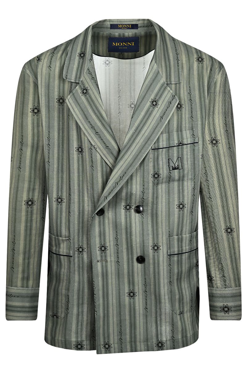 Лятно сако с двуредно закопчаване в зелен дизайнерски принт 