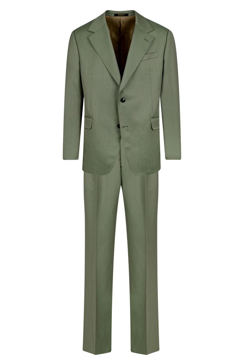 Мъжки елегантен костюм в светлозелен цвят от 100% италиански вълнен плат 