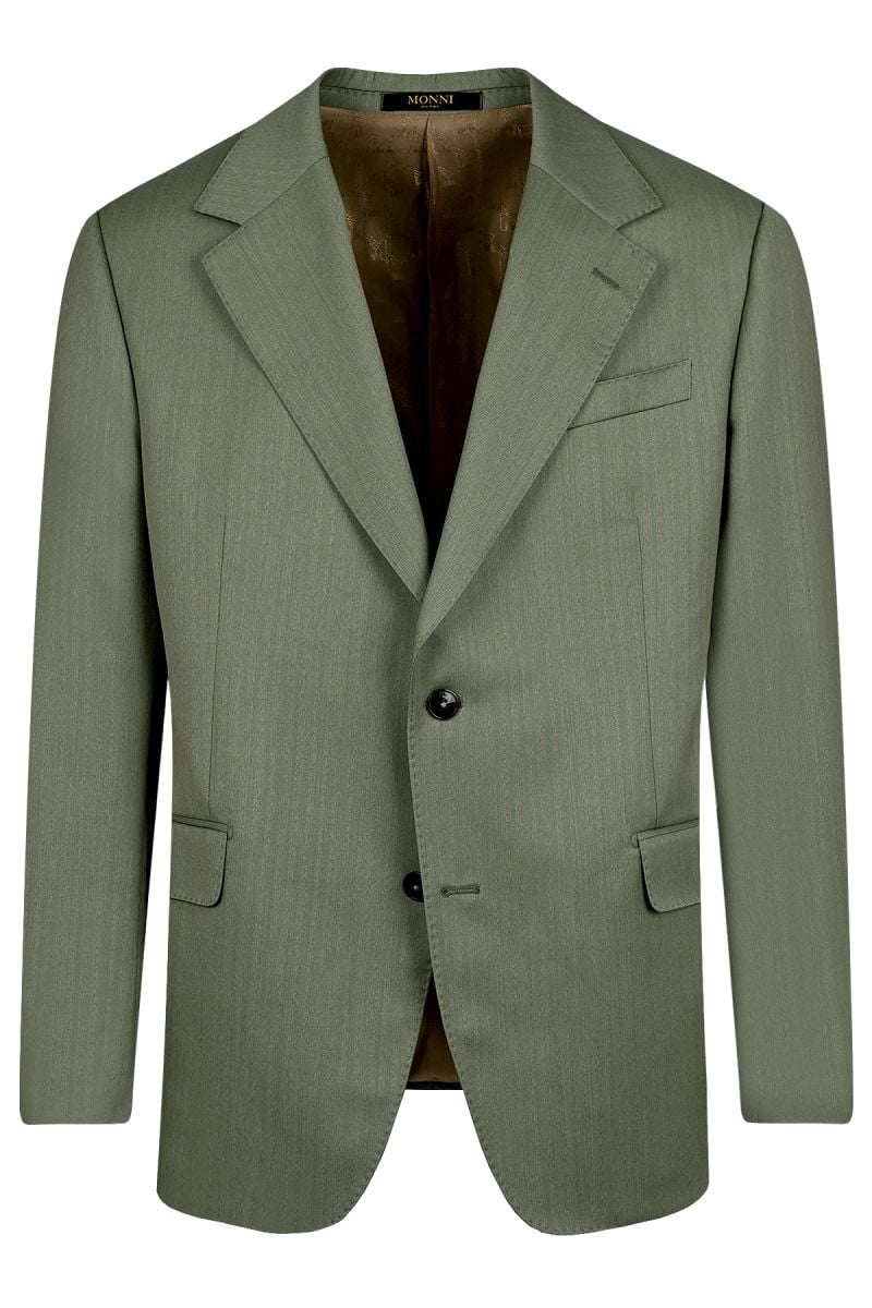 Мъжки елегантен костюм в светлозелен цвят от 100% италиански вълнен плат 