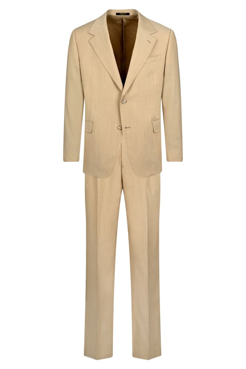 Мъжки елегантен костюм в бежов цвят от 100% италиански вълнен плат 