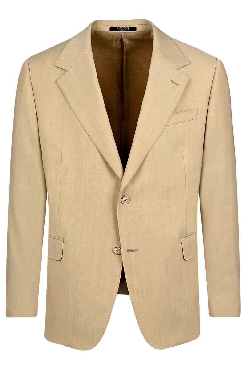 Мъжки елегантен костюм в бежов цвят от 100% италиански вълнен плат 