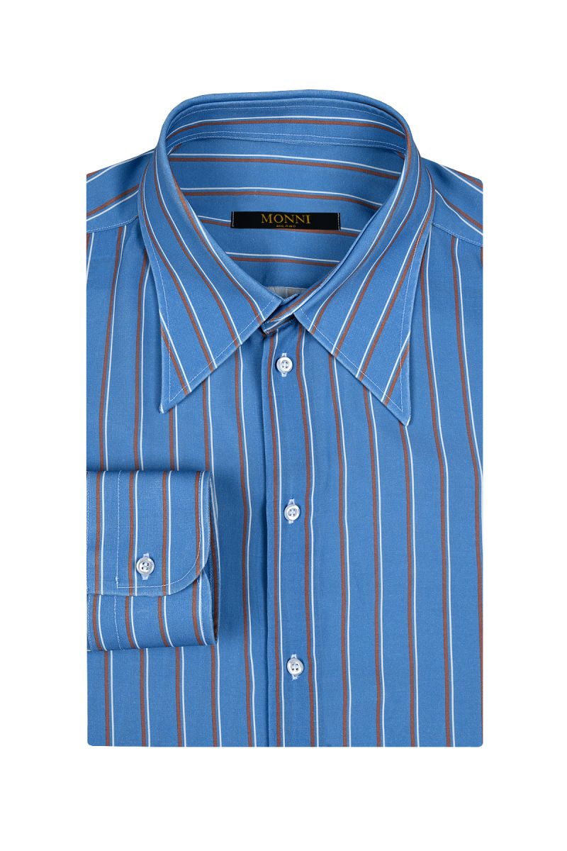 Мъжка лятна риза в син цвят с фино вертикално райе