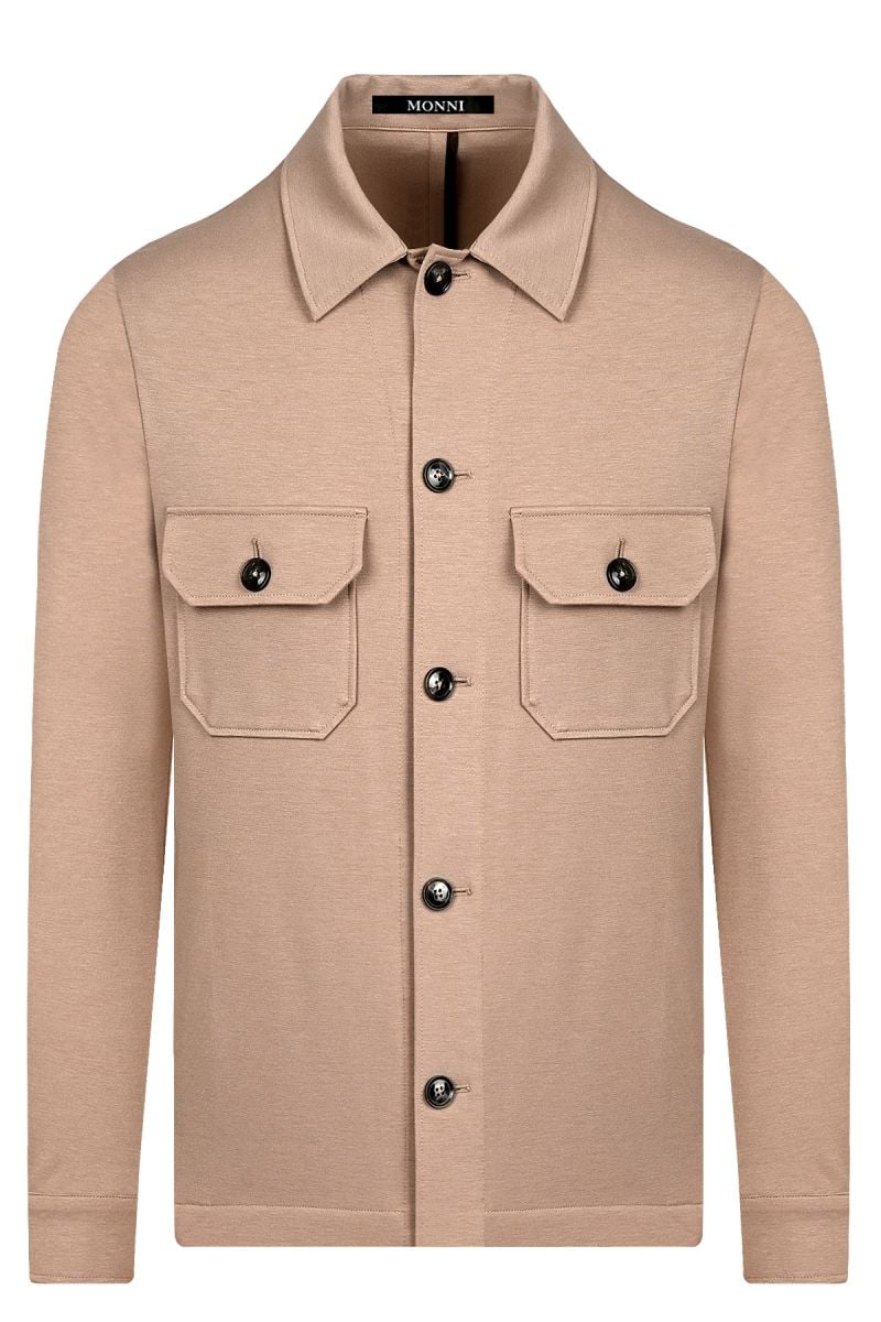 Мъжки overshirt от трикотажен плат в цвят камел
