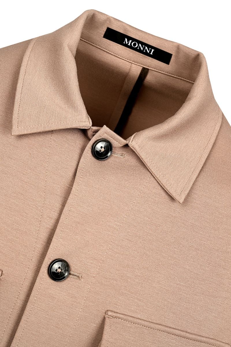 Мъжки overshirt от трикотажен плат в цвят камел

