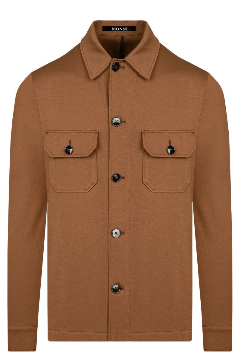 Мъжки overshirt от трикотажен плат в цвят кафяво

