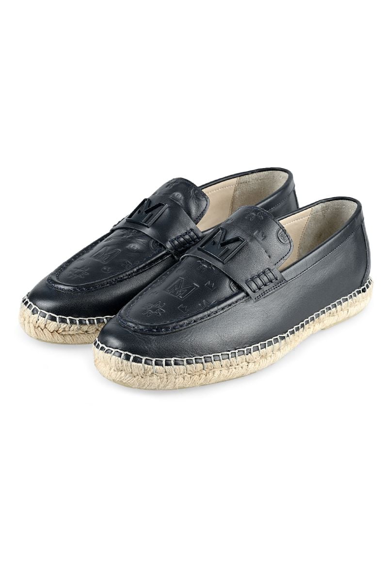 Мъжки дизайнерски еспадрили в тъмносиньо с лого щампа и метален елемент