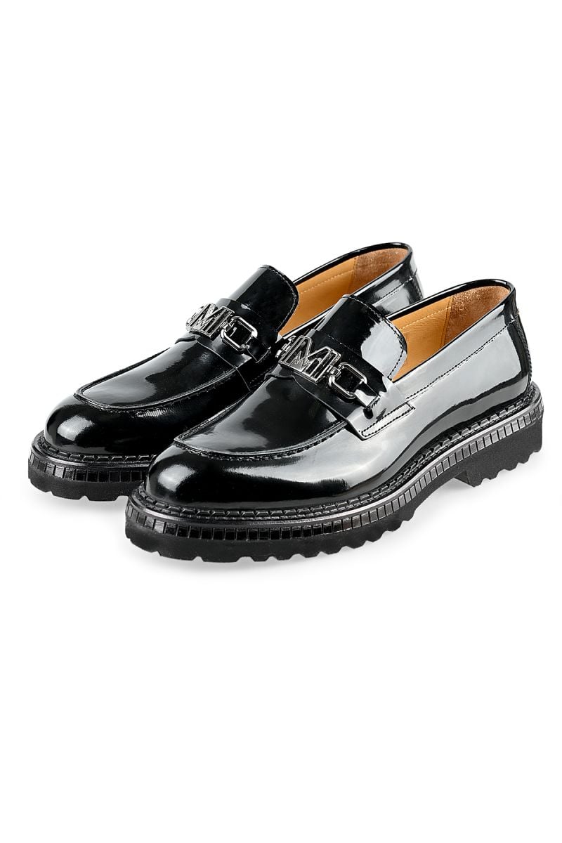 Мъжки мокасини черен лак с висока гумена олекотена подметка