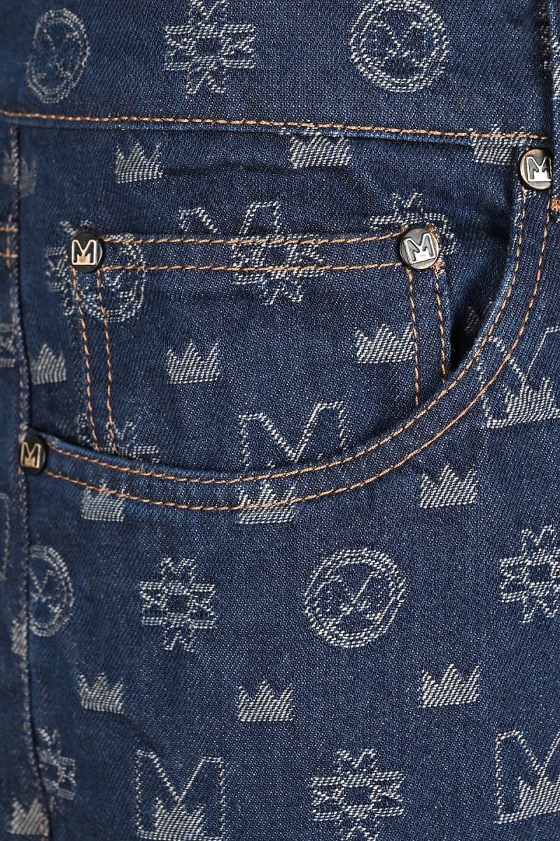 Мъжки луксозни дизайнерски дънки с десен символи в синьо