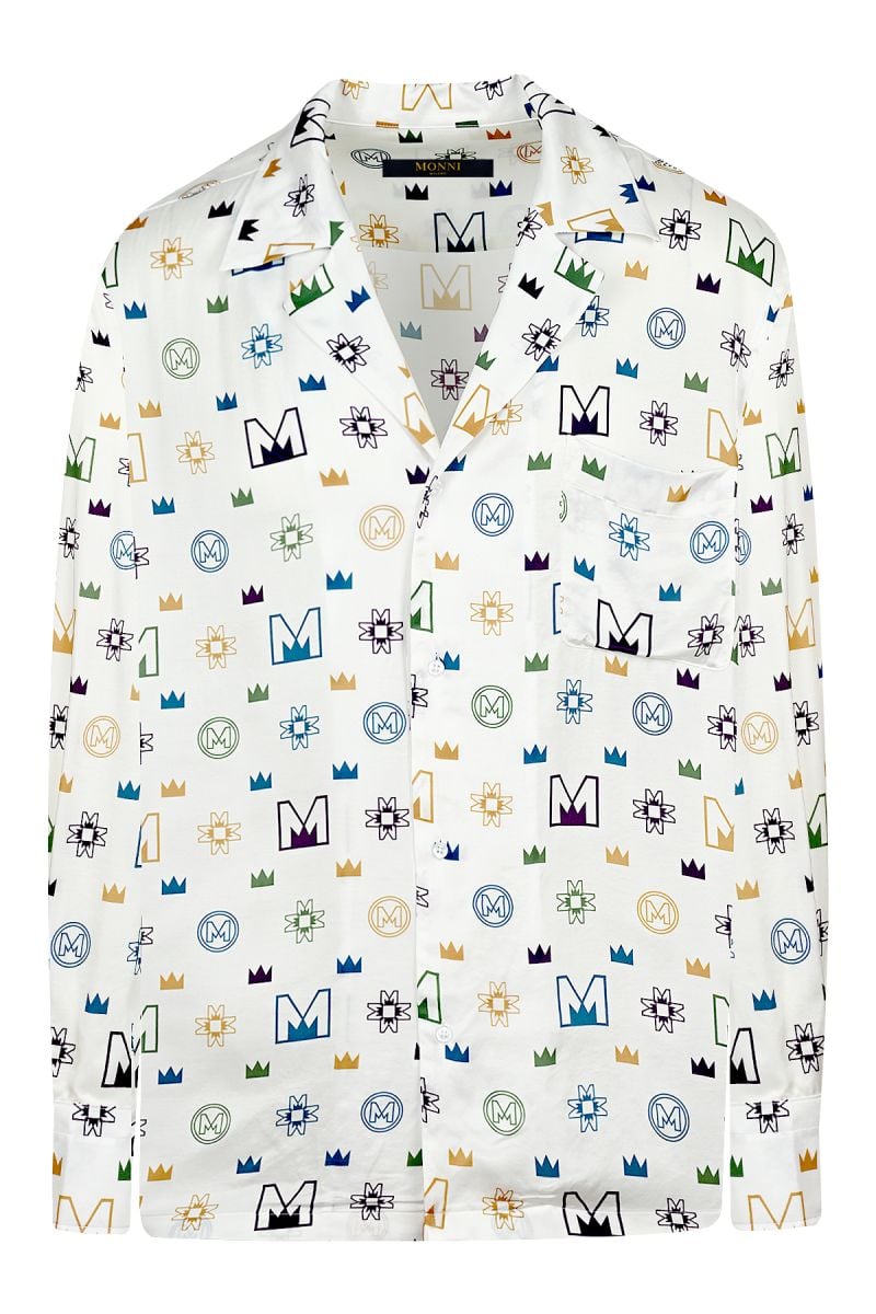 Мъжка принтирана памучна риза Praiano Symbols в бяло