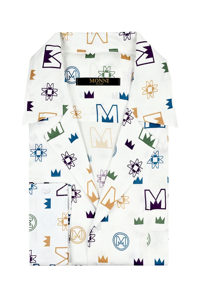 Мъжка принтирана памучна риза Praiano Symbols в бяло