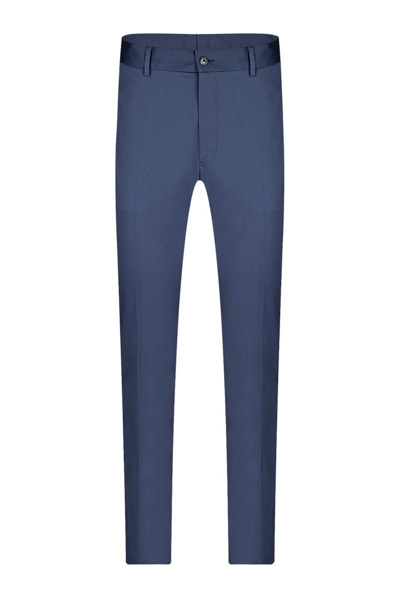 Мъжки втален чино панталон от тъмносин сатениран памук