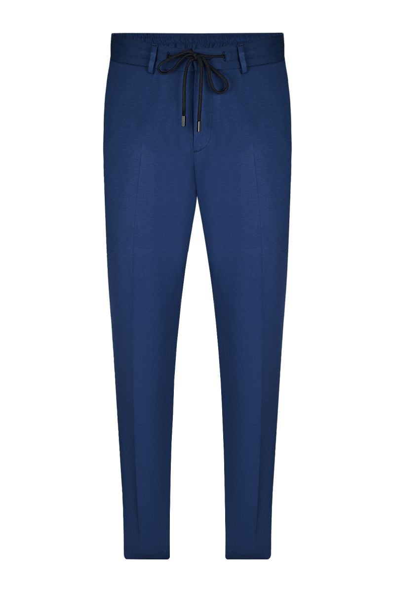 Мъжки свободен панталон от трико с връзки в ярко синьо