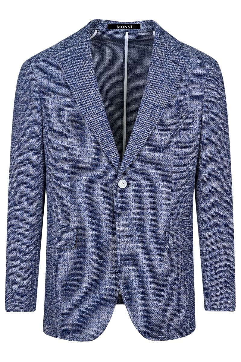 Мъжко спортно сако от меланжиран лен и памук в синьо