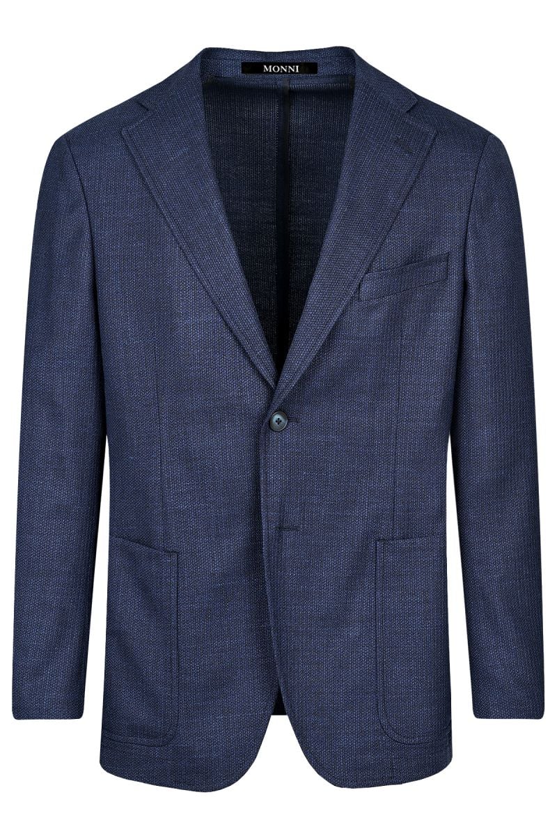 Мъжко спортно сако от памук, вълна и лен в тъмносиньо