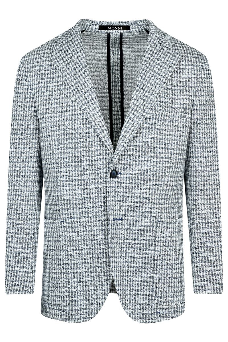 Мъжко вталено спортно сако от памук в светлосиньо и бяло 