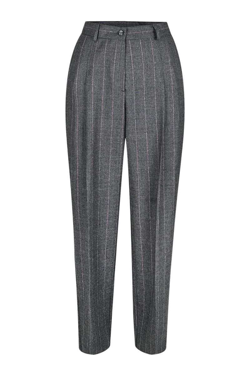 Дамски панталон от вълнен плат в рае с една баста и елегантна кройка