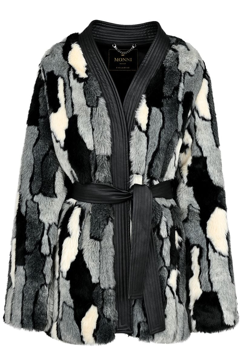 Дамска връхна жилетка от еко косъм в три цвята и кожени елементи