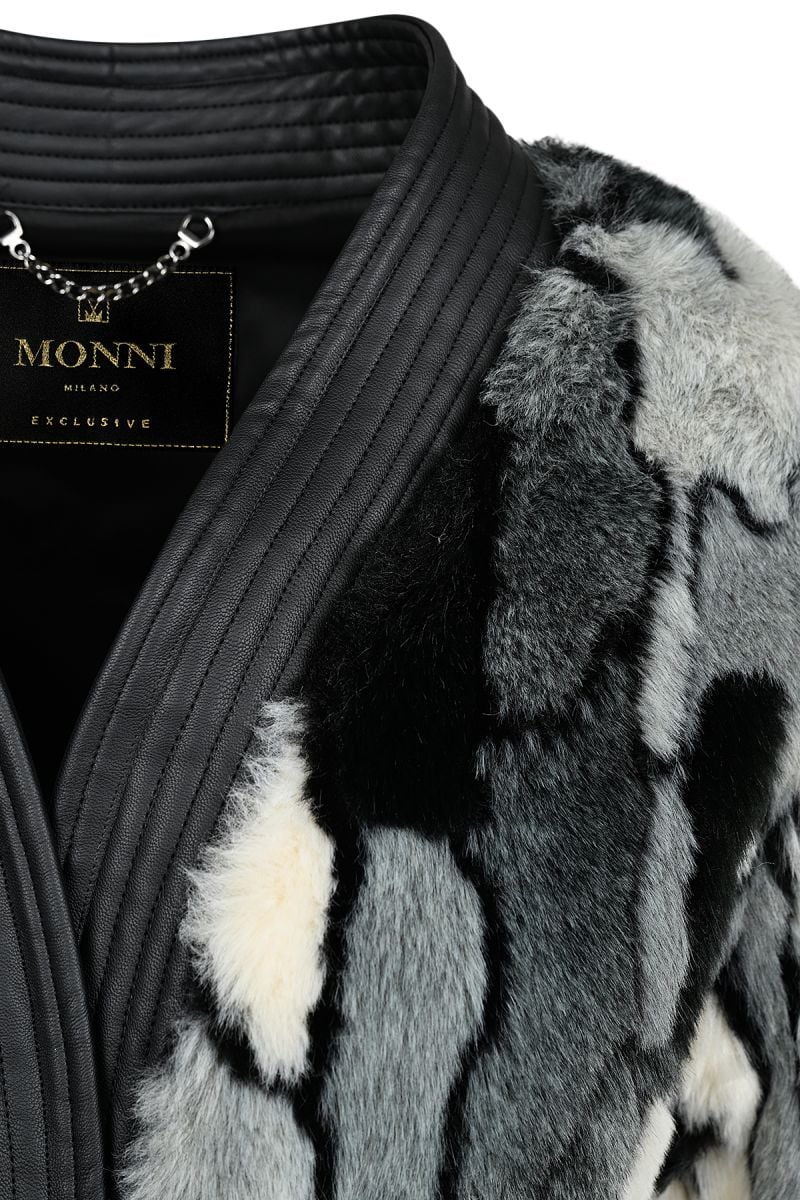 Дамска връхна жилетка от еко косъм в три цвята и кожени елементи