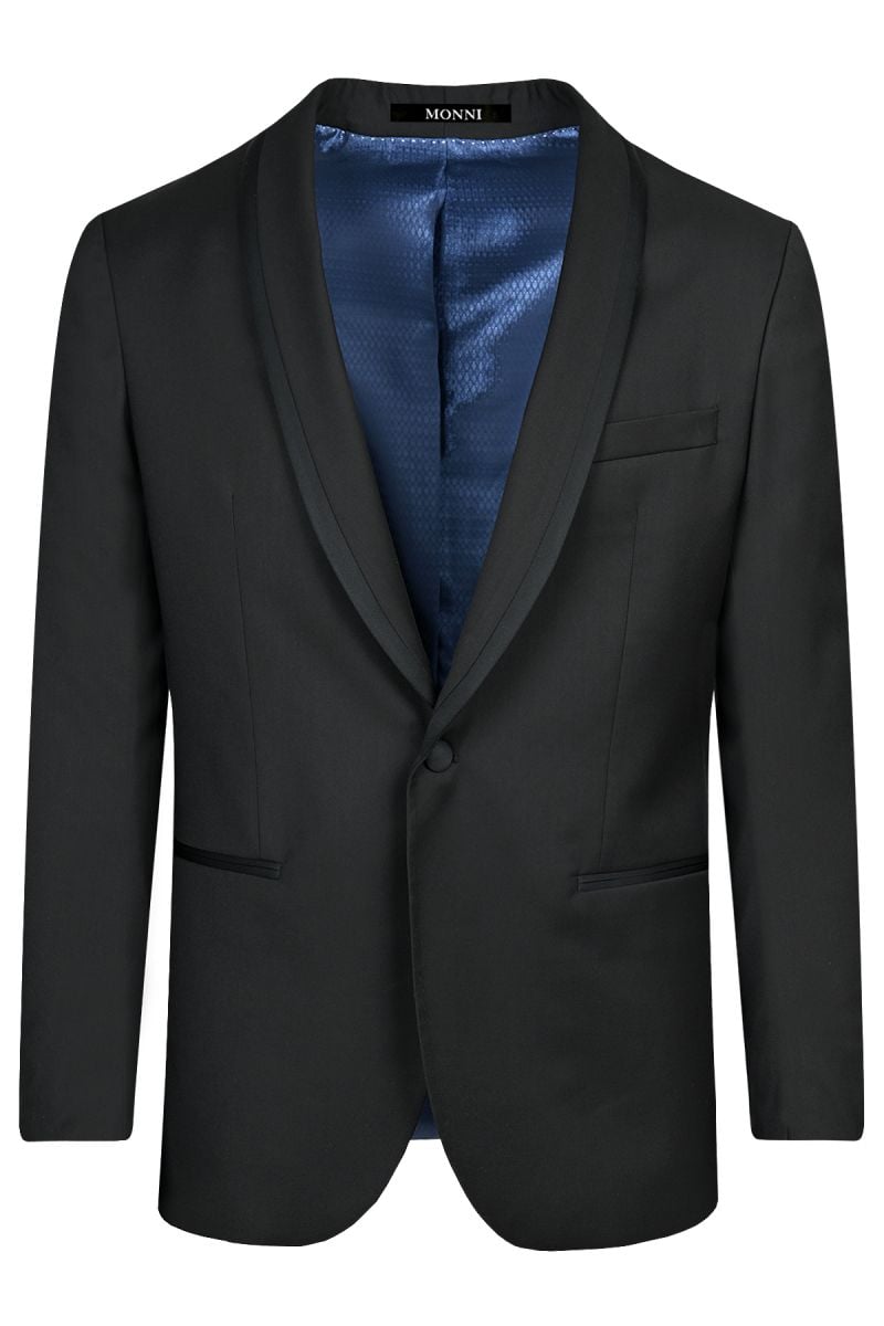 Мъжки втален черен смокинг със сатениран кант на ревера