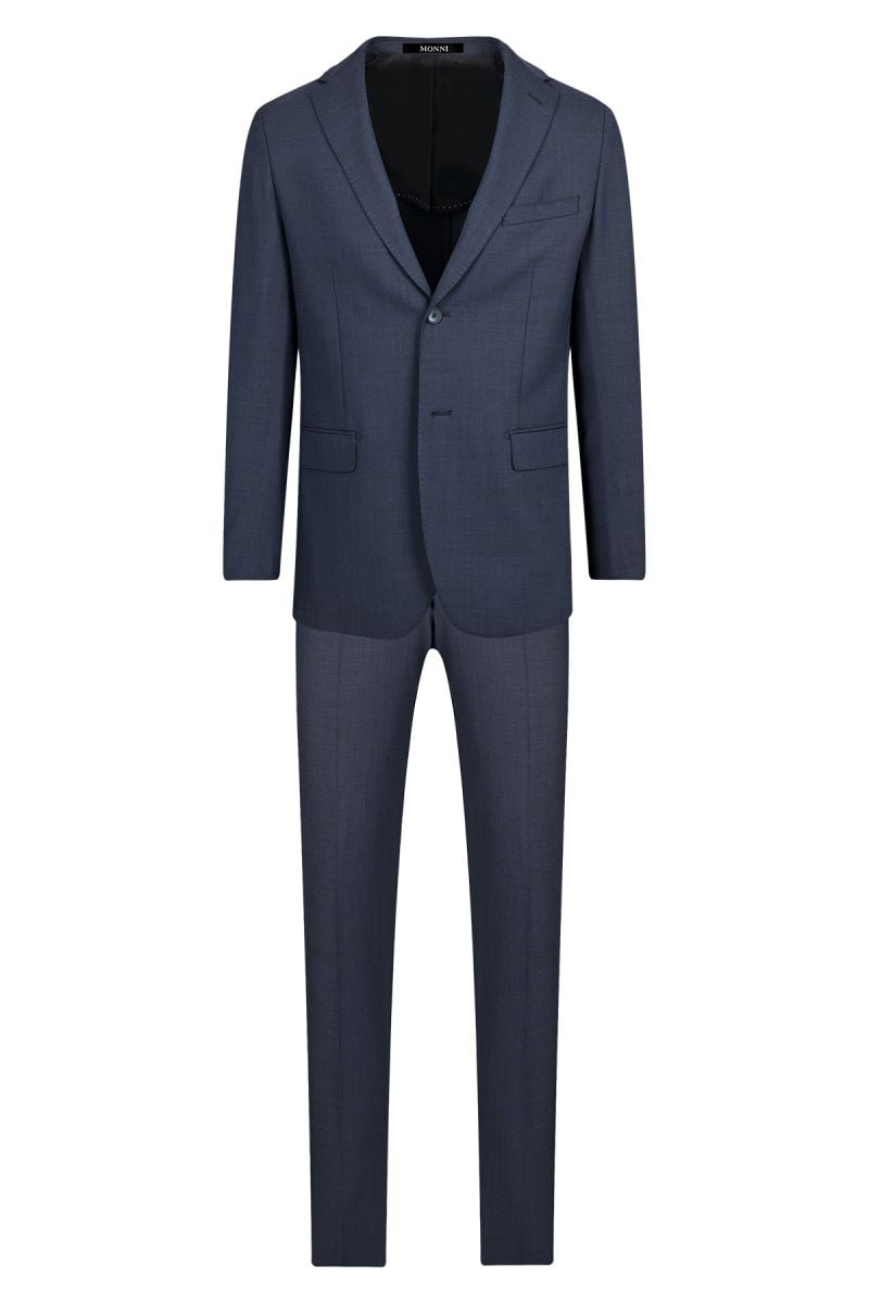 Мъжки втален класически костюм от вълна и еластан в тъмносиньо