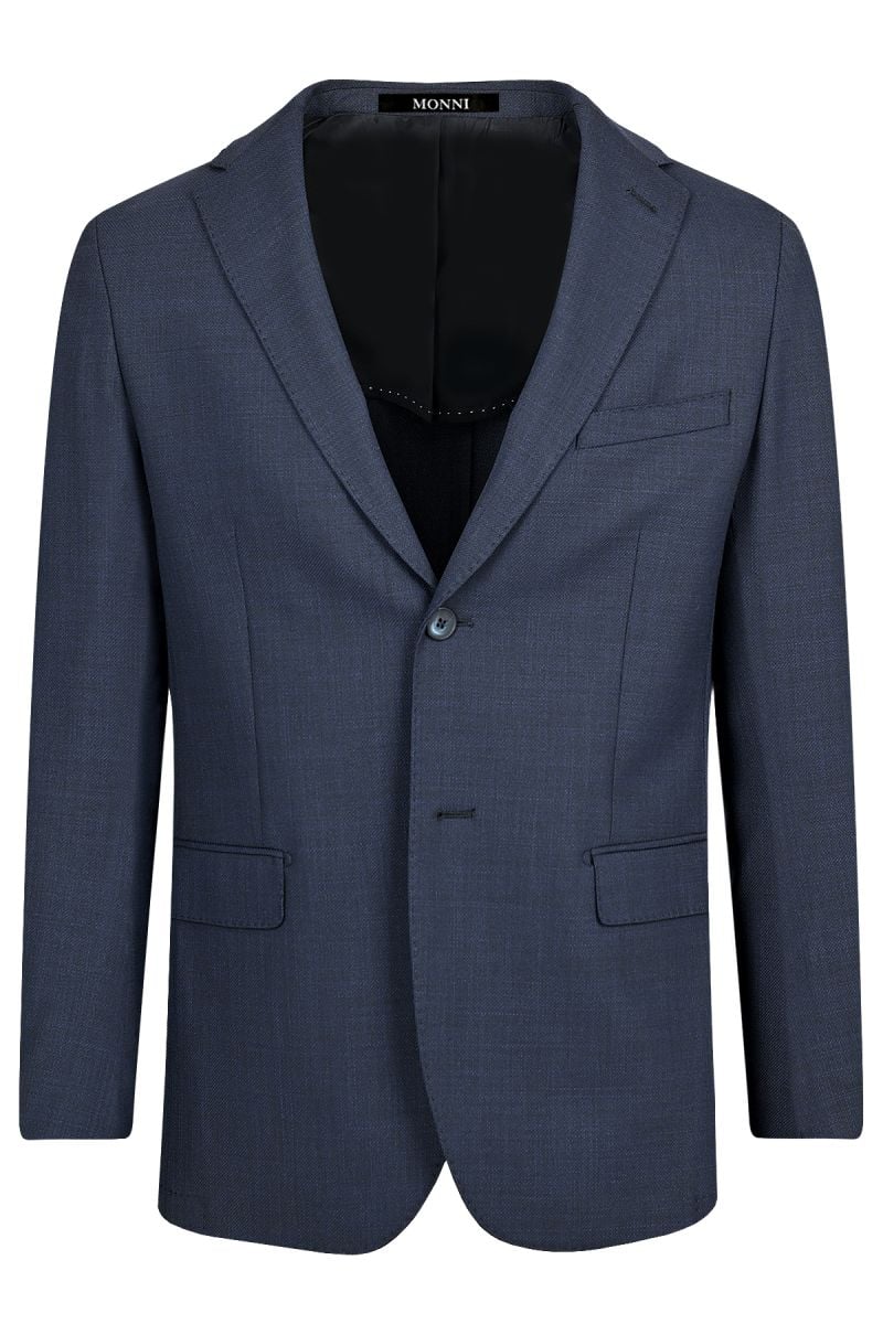 Мъжки втален класически костюм от вълна и еластан в тъмносиньо