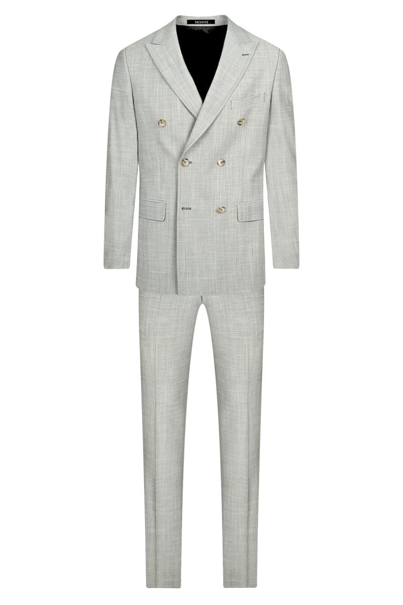Мъжки двуреден костюм в светлосиво от вълна и еластан