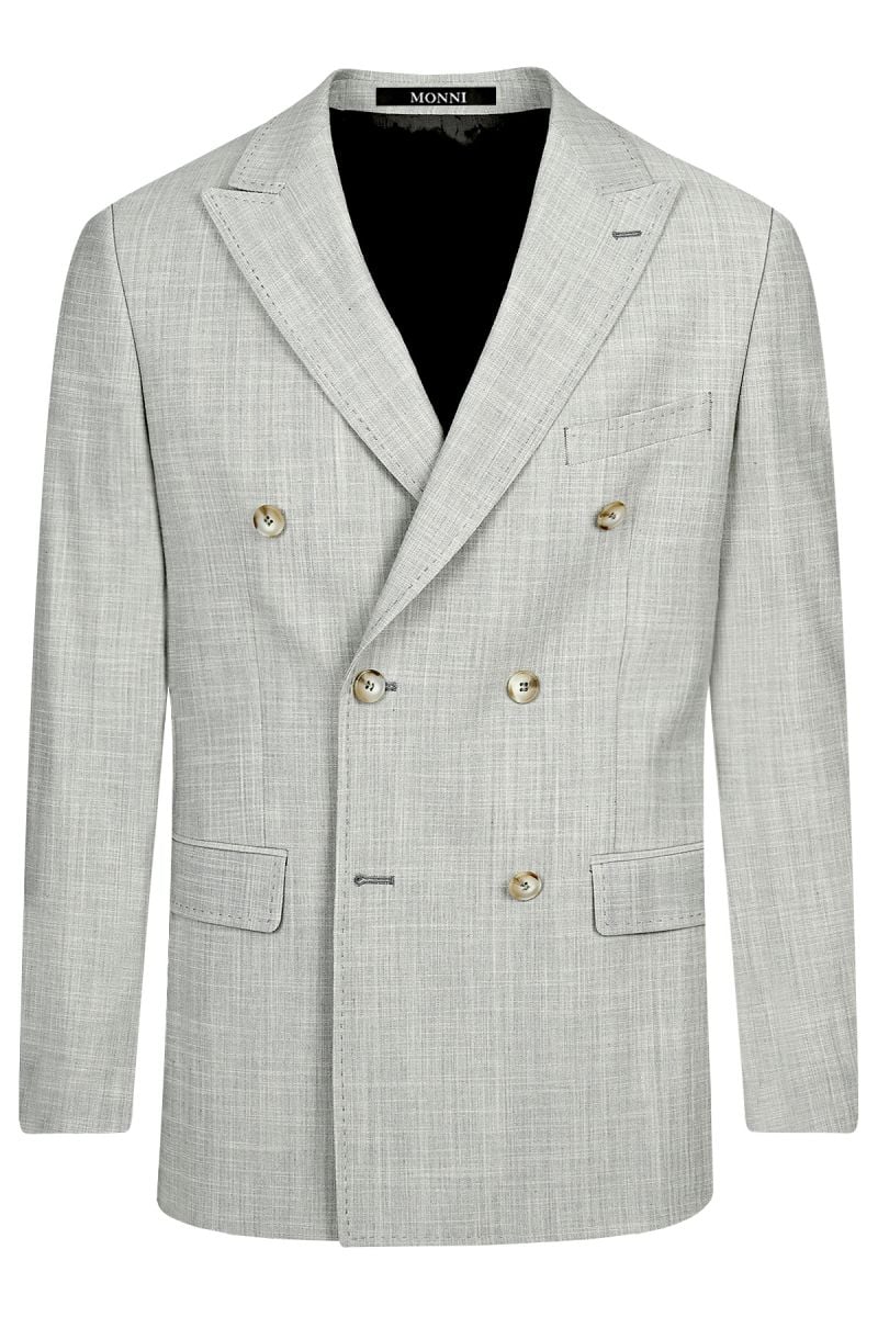 Мъжки двуреден костюм в светлосиво от вълна и еластан