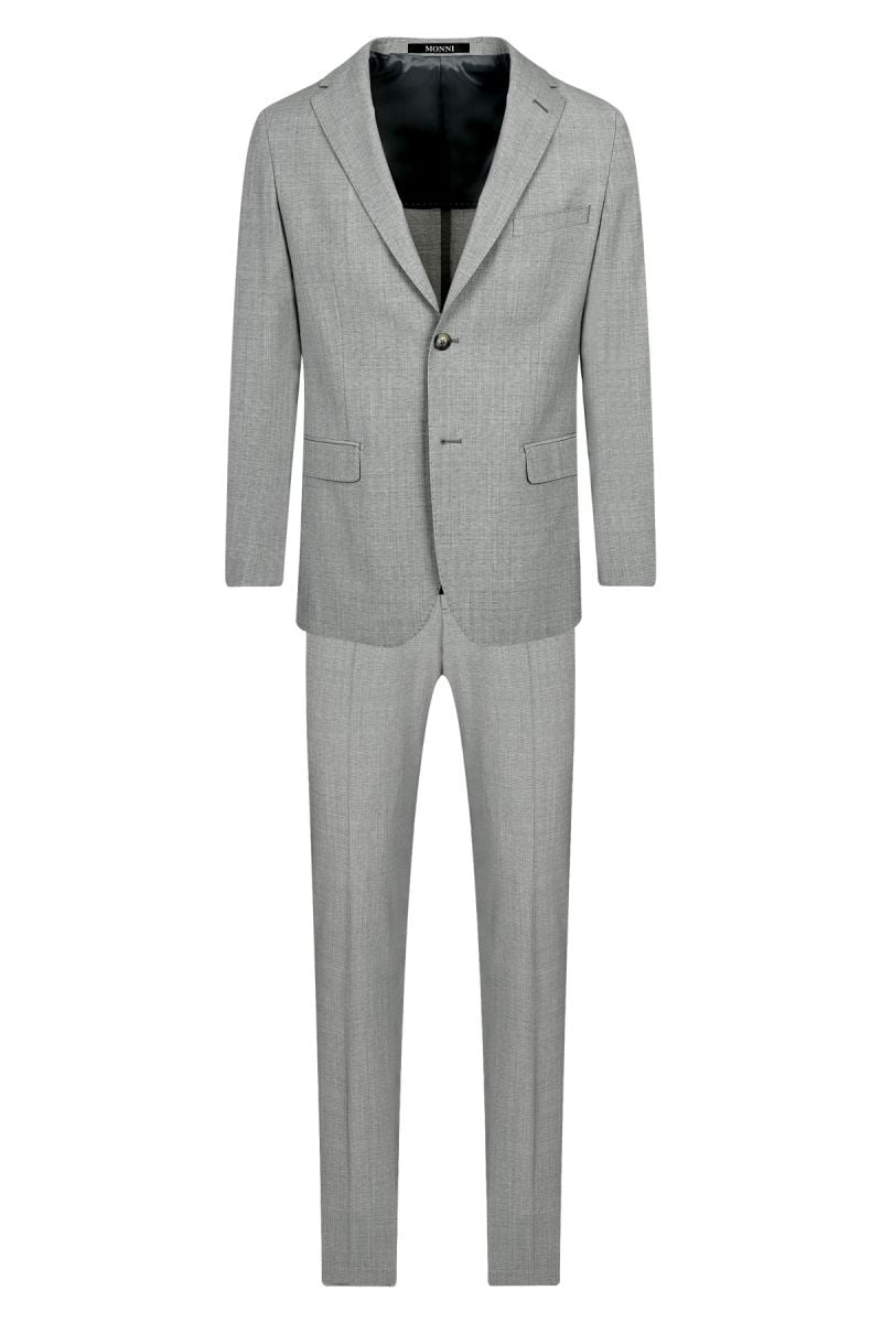 Мъжки втален класически костюм от вълна и еластан в светлосиво