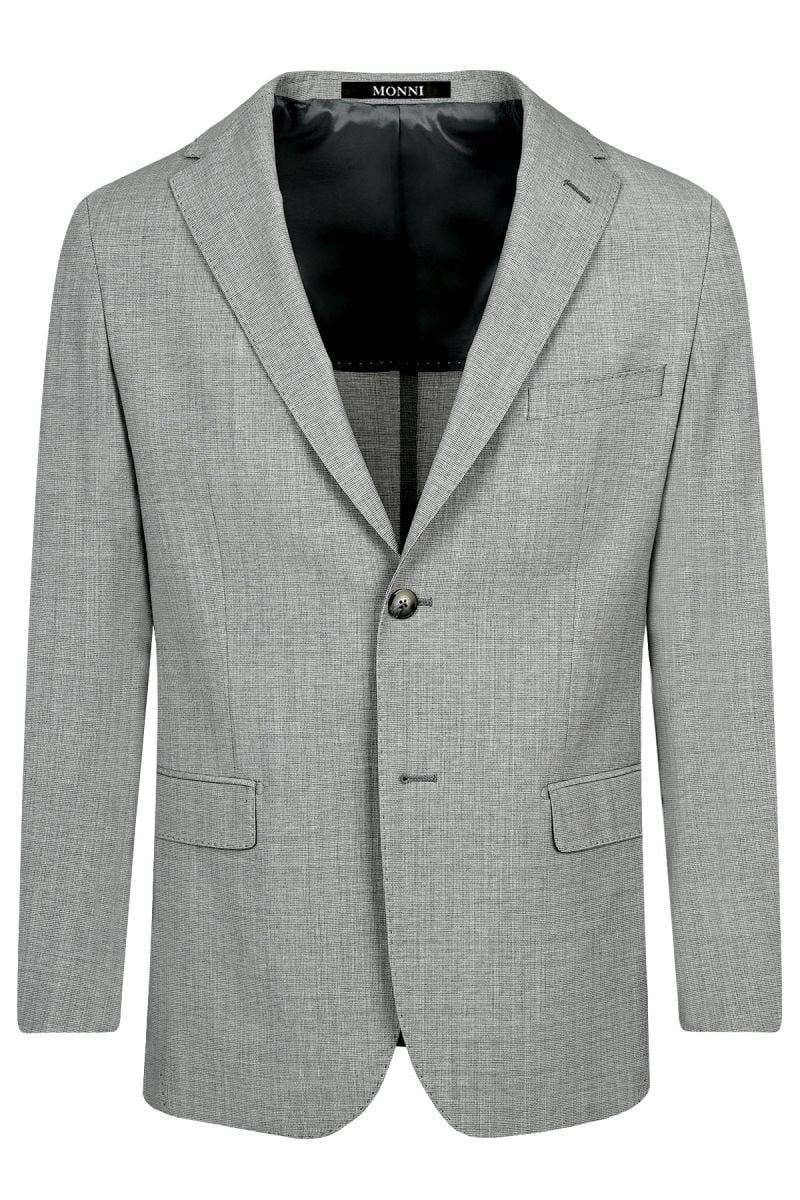 Мъжки втален класически костюм от вълна и еластан в светлосиво