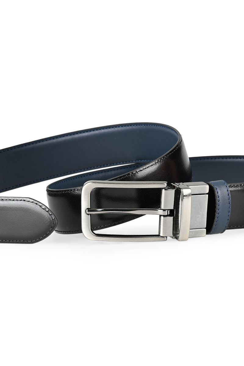 Мъжки двулицев колан в черно и синьо от матирана естествена кожа