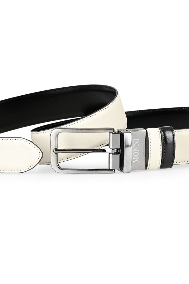 Мъжки двулицев кожен колан черно и бяло