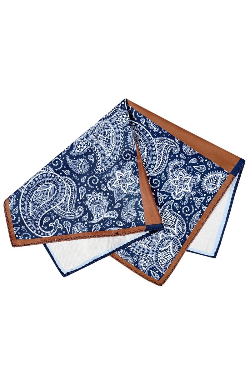 Мъжка кърпичка Silk Look в синьо кафяв еуглен дизайн