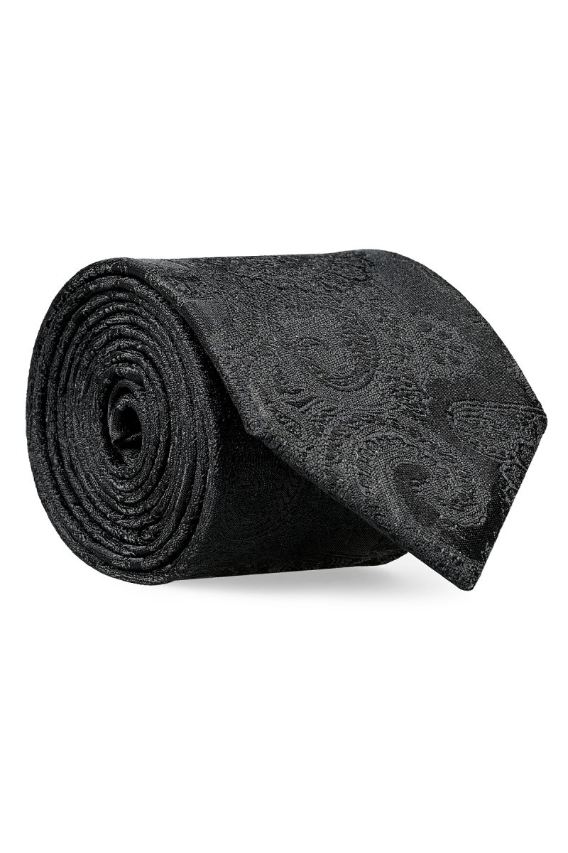 Мъжка класическа черна вратовръзка с тон в тон елементи 