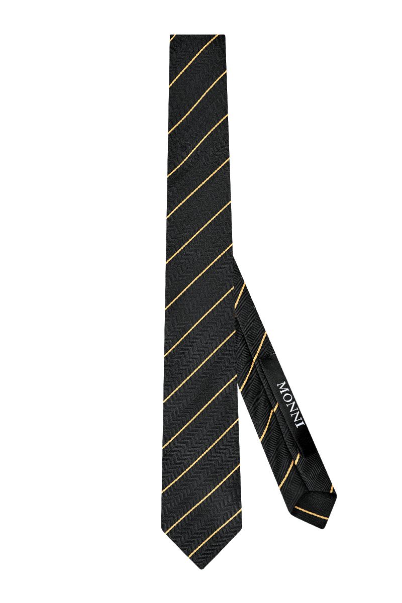 Мъжка черна вратовръзка с дизайн с ярко жълто райе