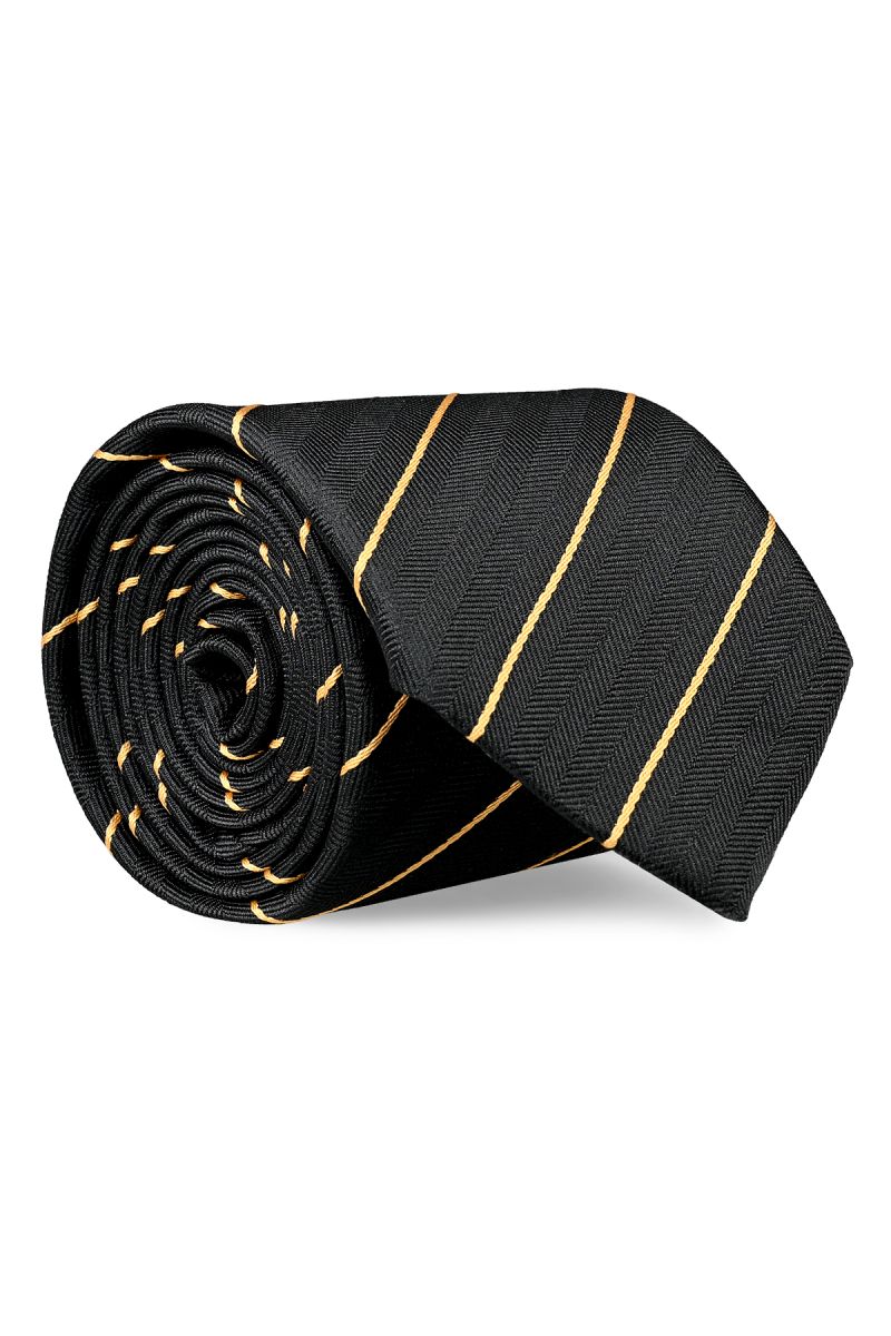 Мъжка черна вратовръзка с дизайн с ярко жълто райе